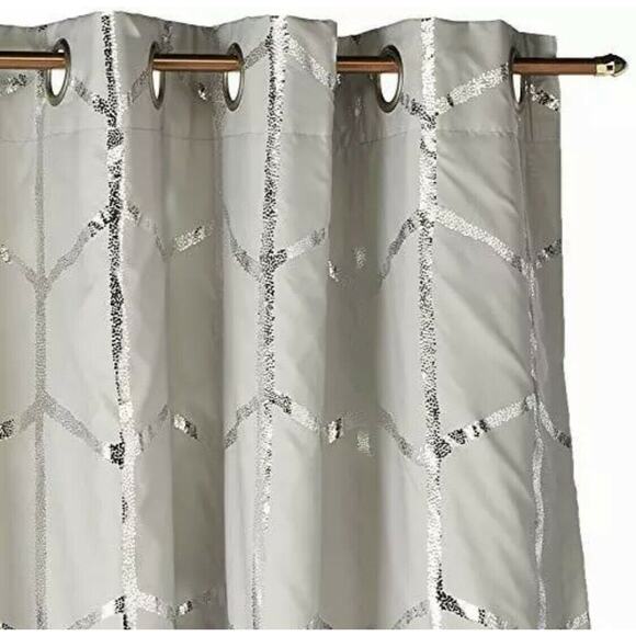 Intelligent Design Raina Blackout Metallic Print Grommet Top Window Curtain - Picture 3 of 10